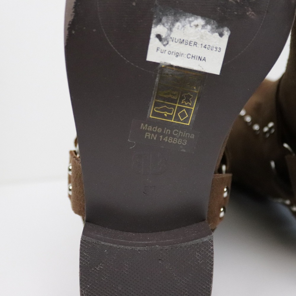 Anthropologie Bibi Lou Suede Studded Harness Western Boots EU 37 US 6 - 6.5 - Picture 10 of 10